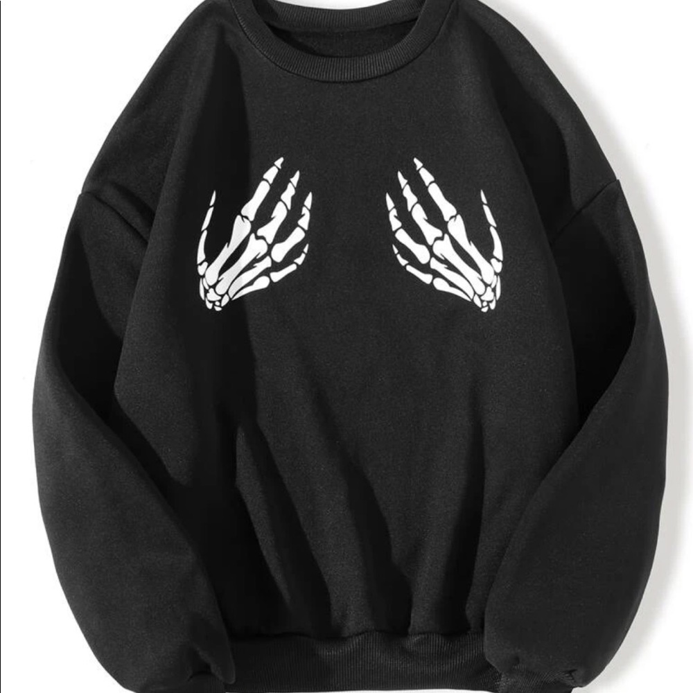 Skeleton hand print crew neck sweatshirt